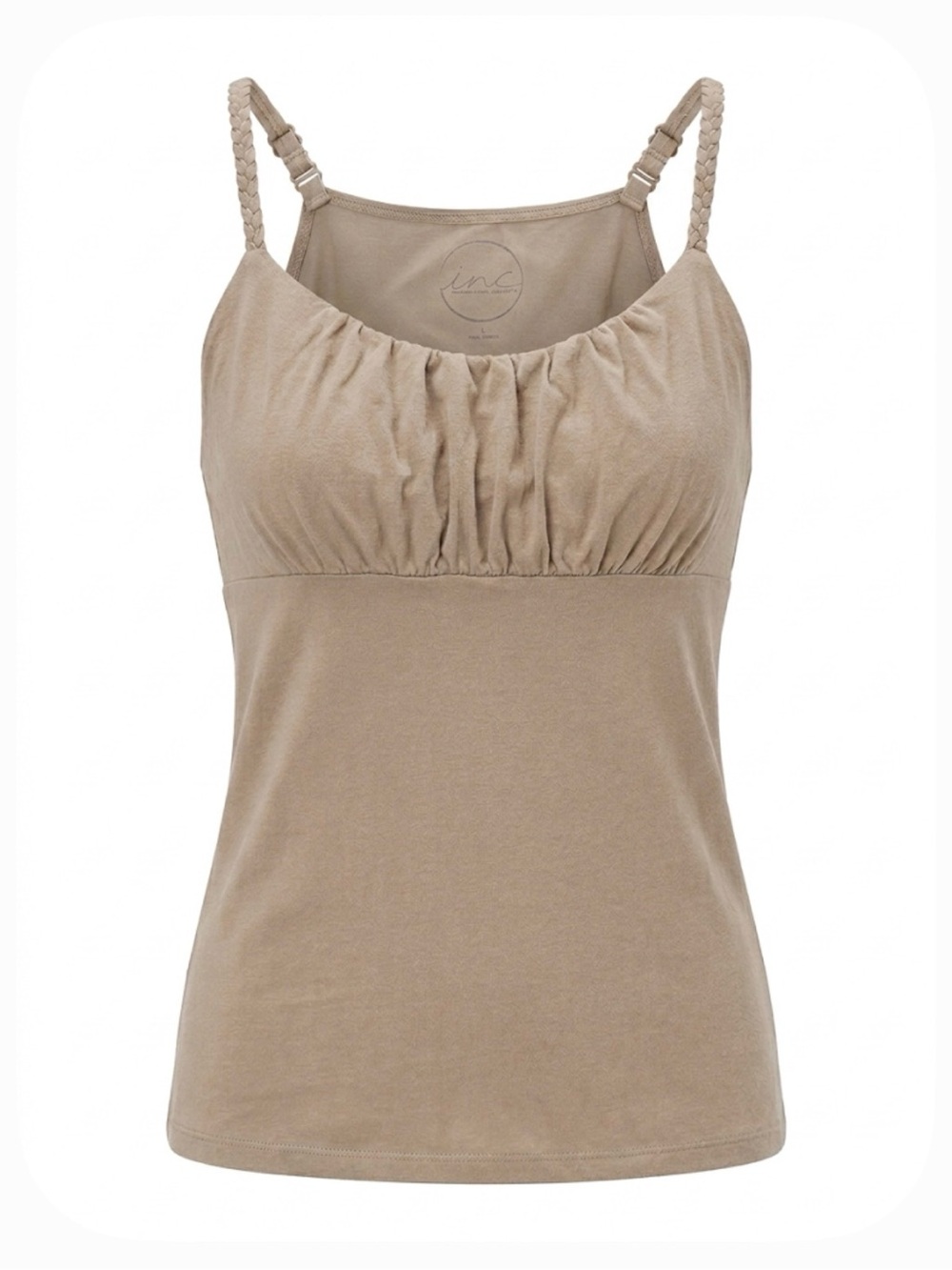 INC International Concepts Light Taupe Braided Strap Ruched Cami Top Size Large